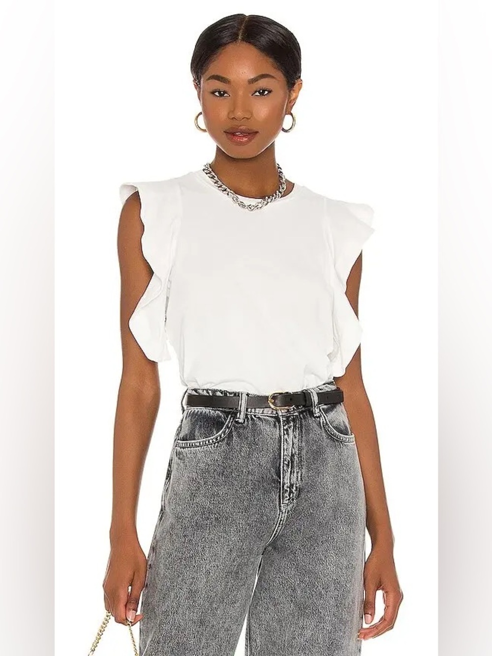 All Saints White Laura Ruffle Cami Sleeve Top US00